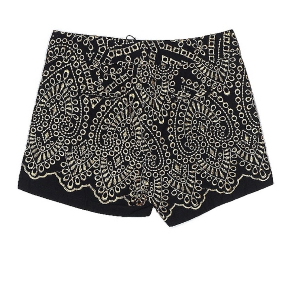 High Waist Black and Gold Shorts with Intricate Detailing